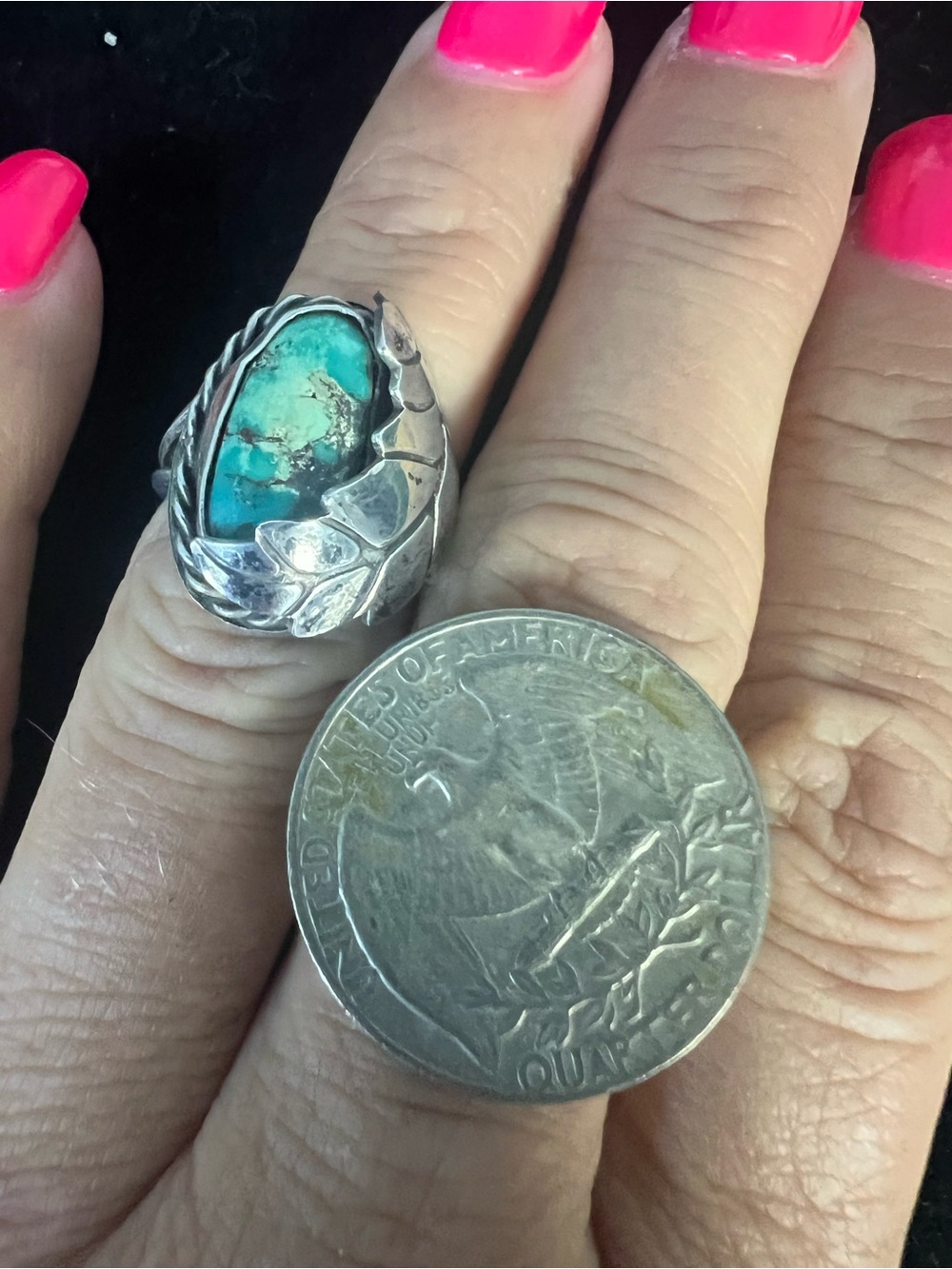 925 STERLING SILVER NATIVE TURQUOISE RING.  VINTAGE - Picture 9 of 10
